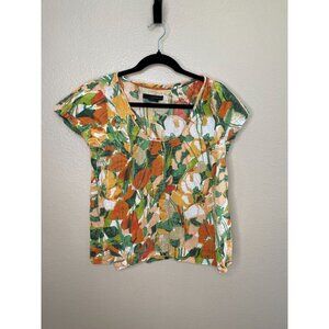 Calvin Klein Jeans Womens Floral Top Size L Multicolor 100% Cotton Short Sleeve